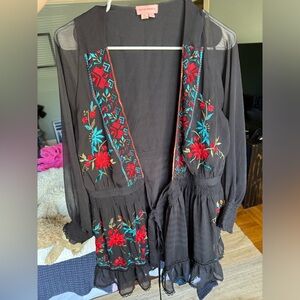 Chic Embroidered Black Sheer Dress